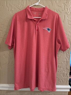 Antigua Red Striped Patriots Polo Shirt - EUC